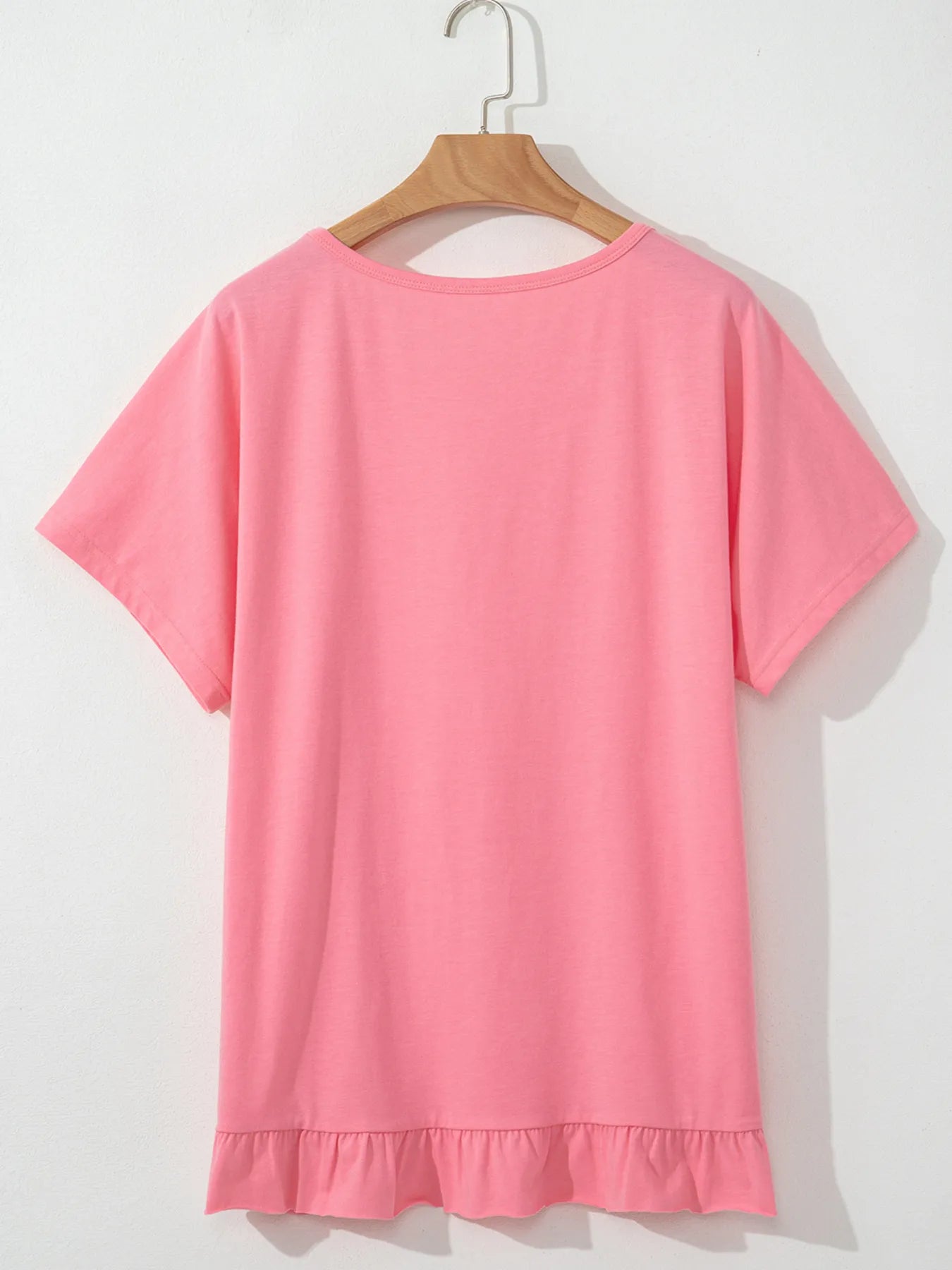 Ruffle Hem Round Neck Relaxed T-Shirt-Nordavory
