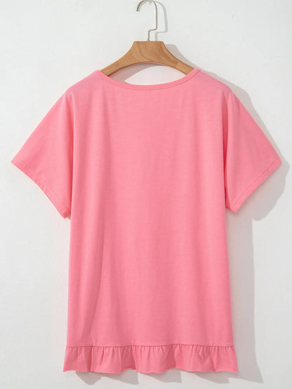 Ruffle Hem Round Neck Relaxed T-Shirt-Nordavory