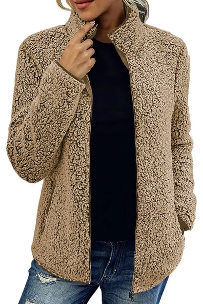 Pocketed Zip Up Turtleneck Jacket-Nordavory