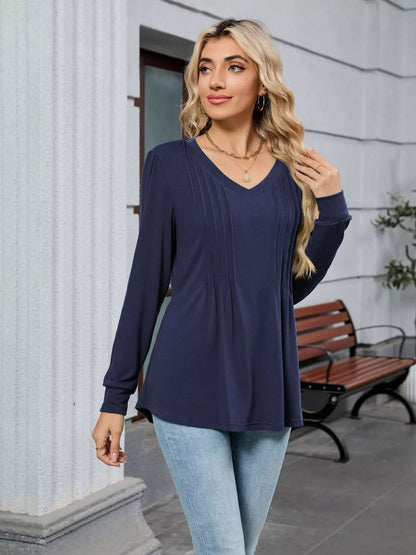 V-Neck Long Sleeve Relaxed Fit T-Shirt-Nordavory