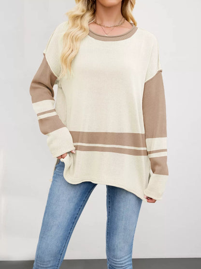 Color Block Side Slit Sweater-Nordavory