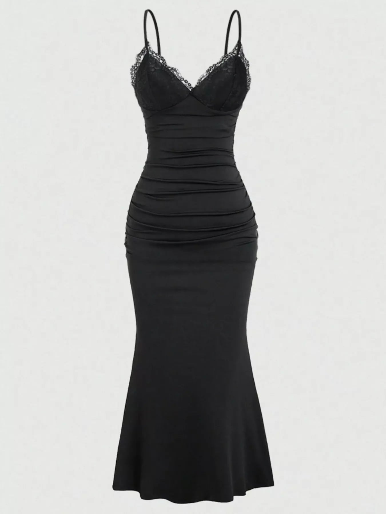 Lace Trim Ruched Mermaid Dress-Nordavory