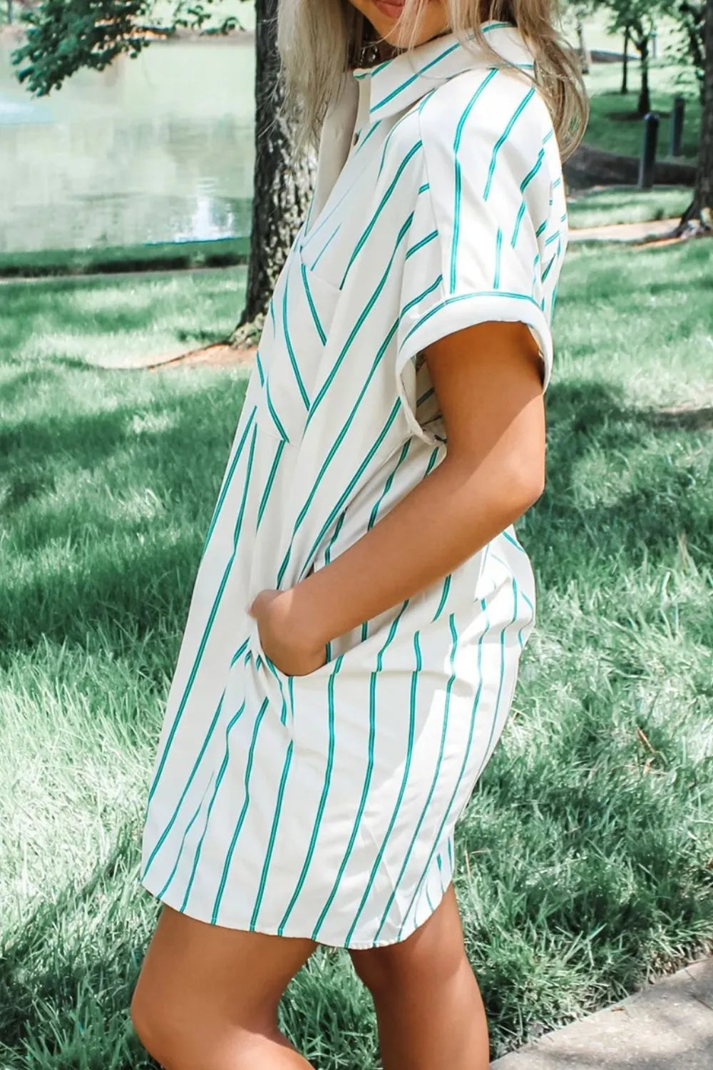 St Patricks Striped Wide Short Sleeve Shift Mini Shirt Dress-Nordavory