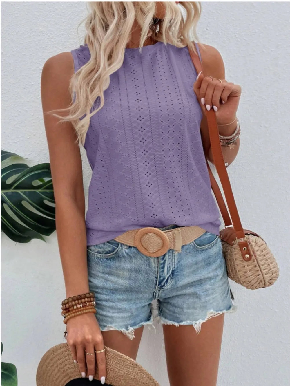 Eyelet Round Neck Tank-Nordavory