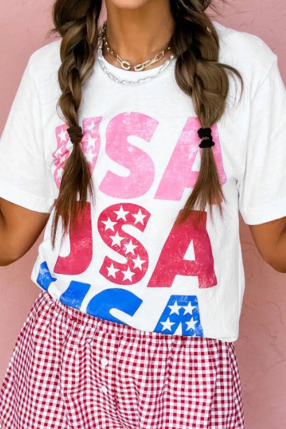 Letter Graphic Round Neck Short Sleeve T-Shirt-Nordavory