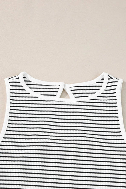 Striped Ribbed Round Neck Tank-Nordavory