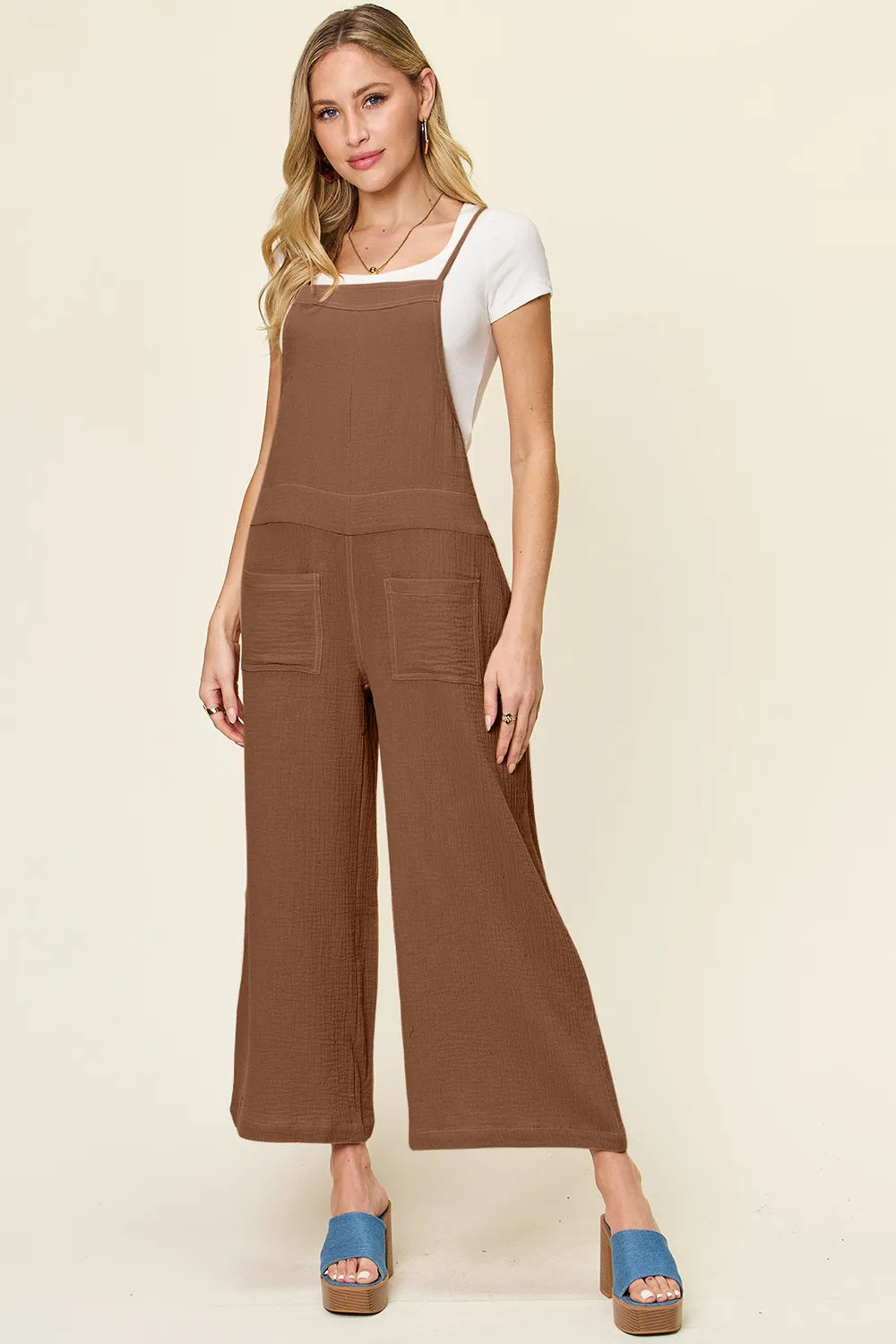 Double Take Full Size Texture Sleeveless Wide Leg Overall-Nordavory