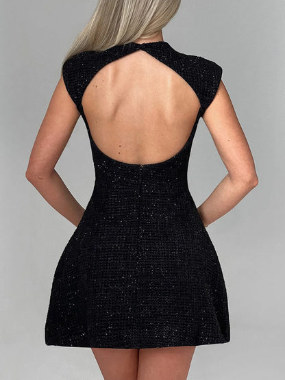 Cutout Back Round Neck Cap Sleeve Mini Dress-Nordavory