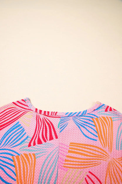 Printed Waffle Knit Oversized T-Shirt-Nordavory