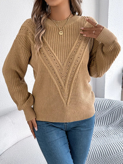 Openwork Round Neck Sweater-Nordavory