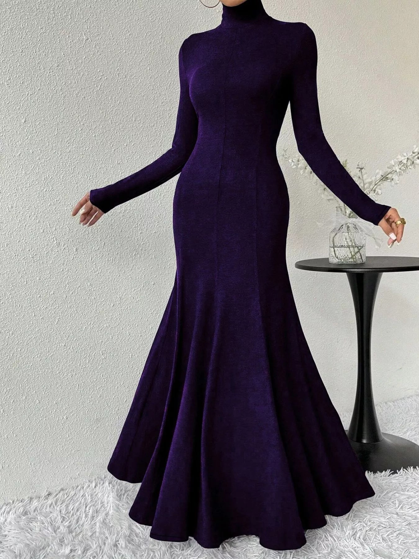 Turtleneck Long Sleeve Maxi Mermaid Dress-Nordavory