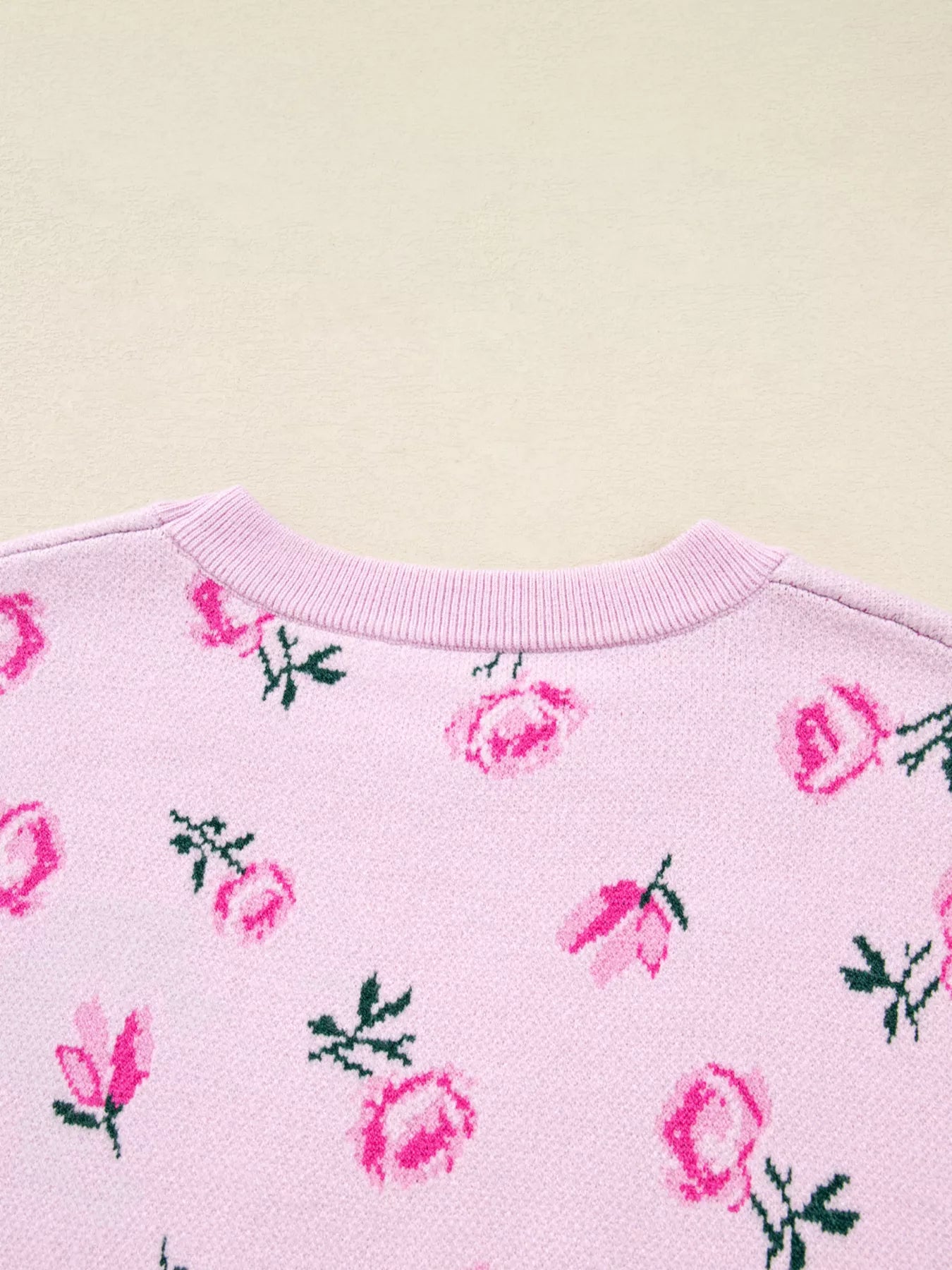 Floral Drop Shoulder Cropped Sweater-Nordavory