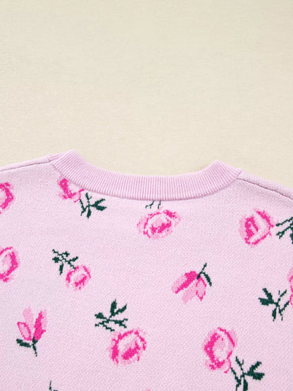 Floral Drop Shoulder Cropped Sweater-Nordavory