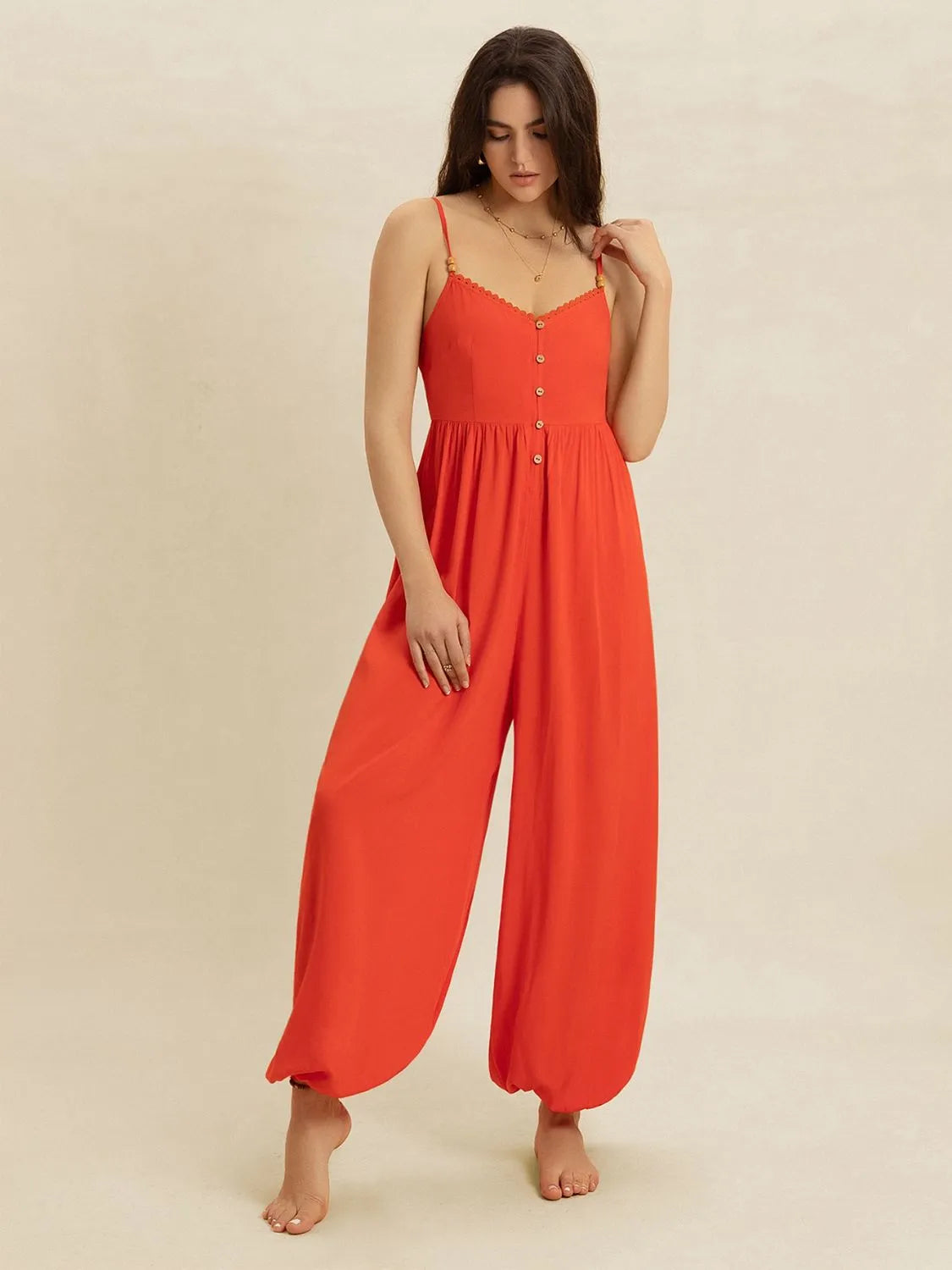 V-Neck Spaghetti Strap Jumpsuit-Nordavory