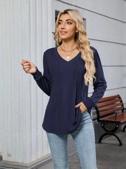 V-Neck Long Sleeve Relaxed Fit T-Shirt-Nordavory