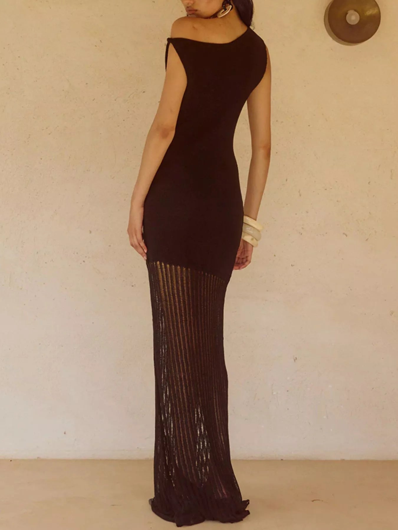 One-Shoulder Fringe Maxi Dress-Nordavory