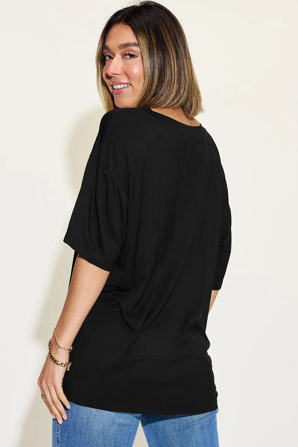 Basic Bae Full Size Bamboo V-Neck Drop Shoulder T-Shirt-Nordavory