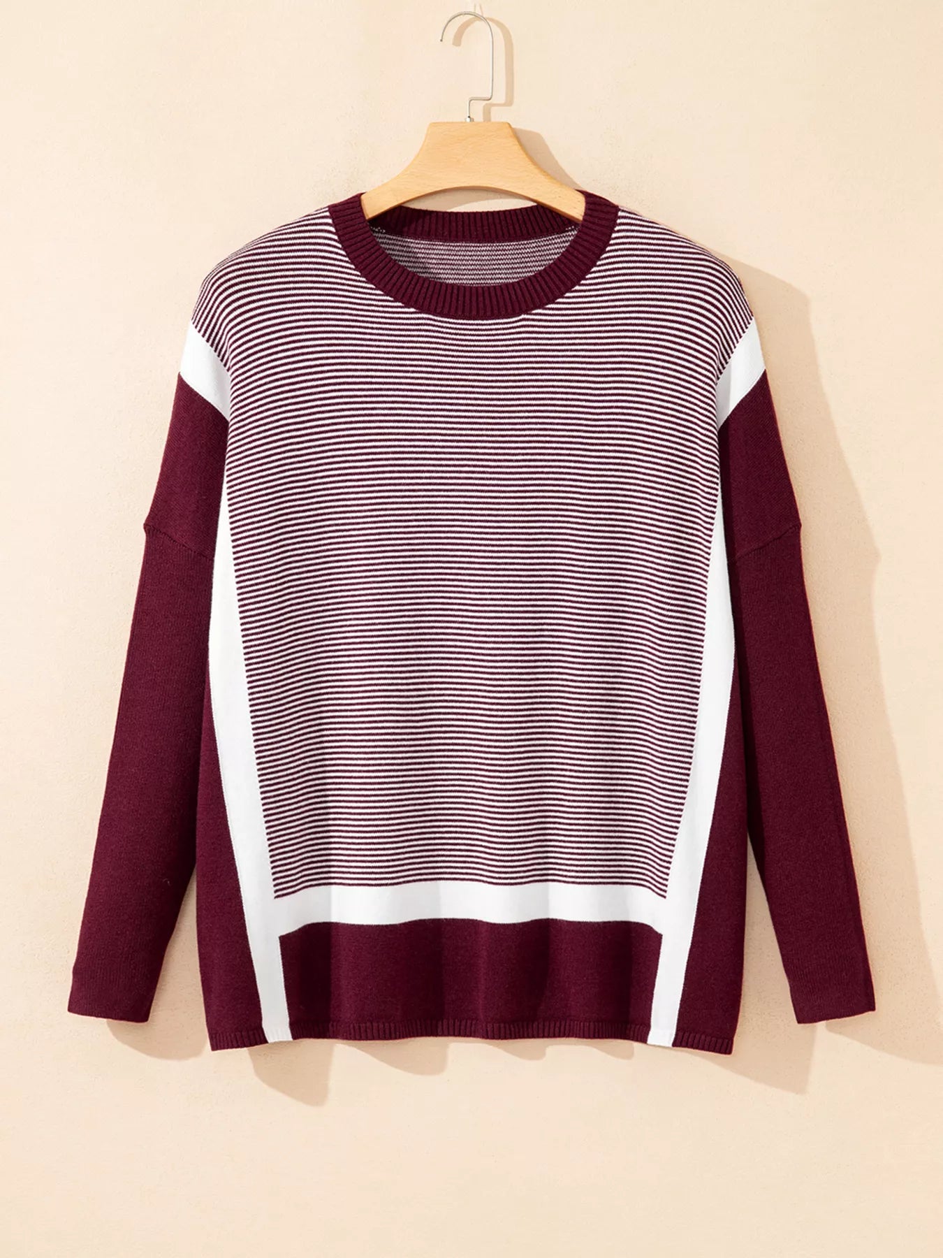 Stripe Color Block Patchwork Dolman Oversize Tunic Sweater-Nordavory