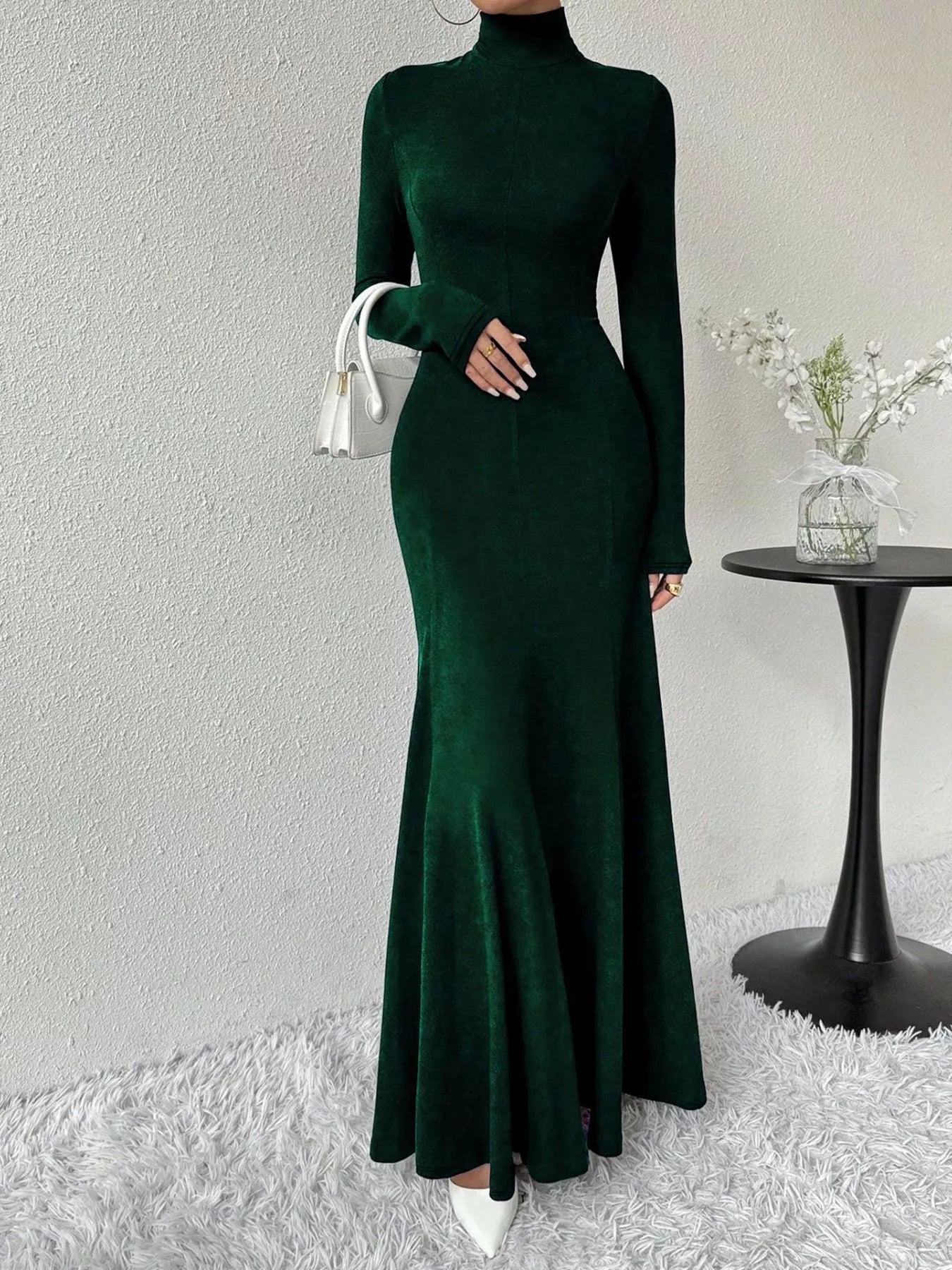 Turtleneck Long Sleeve Maxi Mermaid Dress-Nordavory