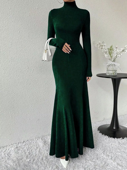 Turtleneck Long Sleeve Maxi Mermaid Dress-Nordavory