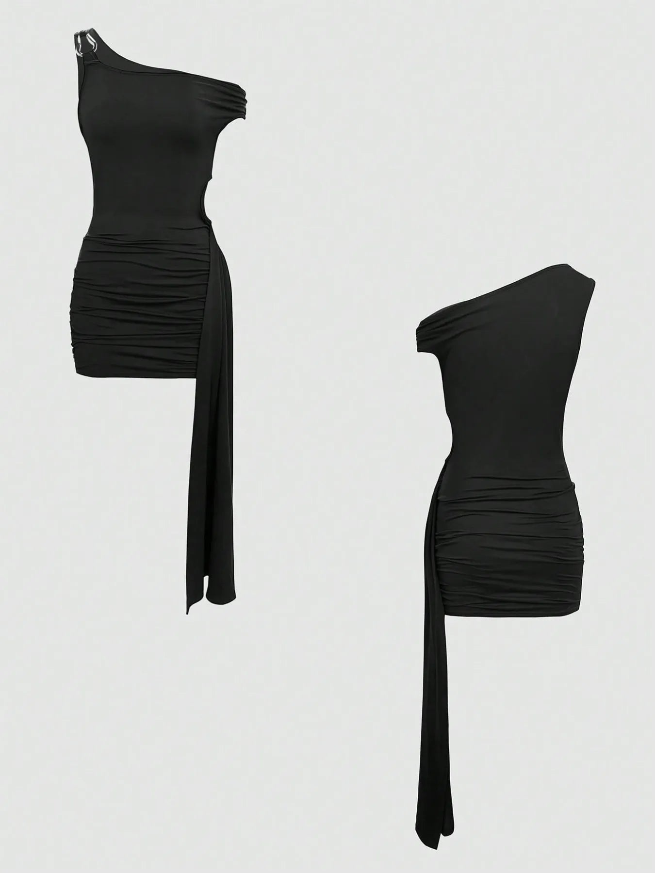 Cutout Asymmetrical Shoulder Mini Dress-Nordavory