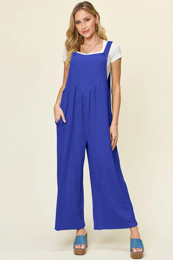 Double Take Full Size Texture Sleeveless Wide Leg Overall-Nordavory
