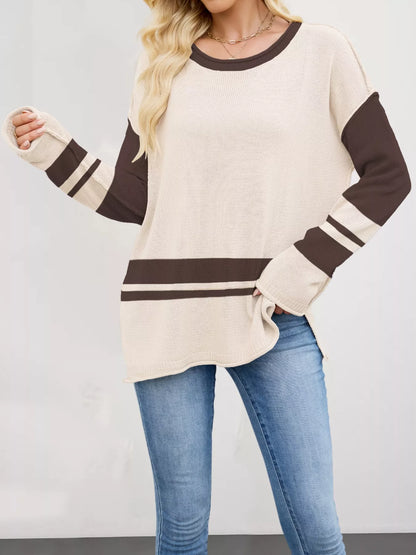 Color Block Side Slit Sweater-Nordavory
