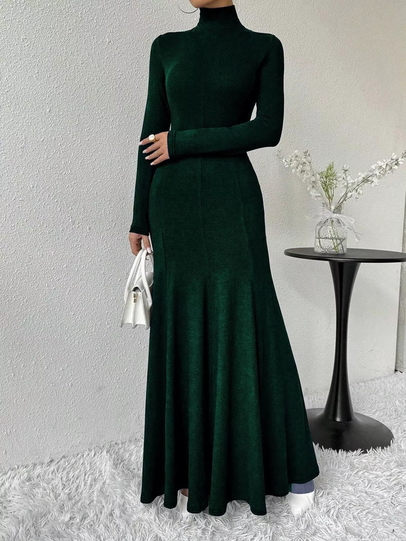 Turtleneck Long Sleeve Maxi Mermaid Dress-Nordavory