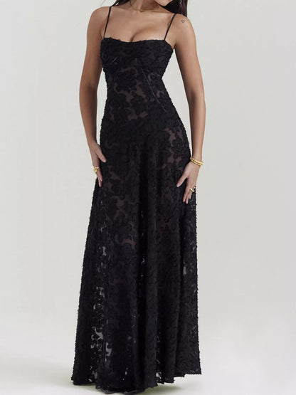 Lace Spaghetti Strap Maxi Dress-Nordavory
