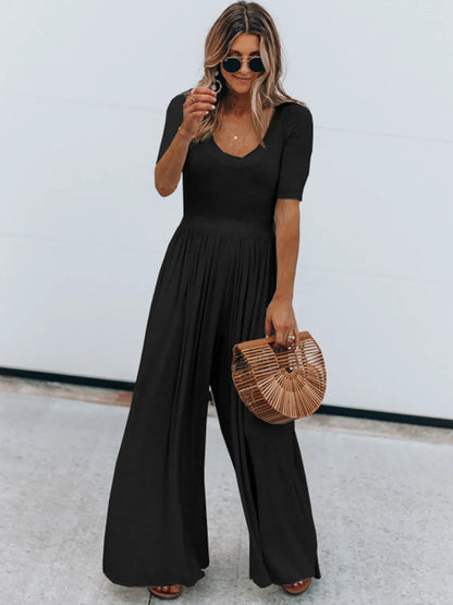 Scoop Neck Short Sleeve Jumpsuit-Nordavory