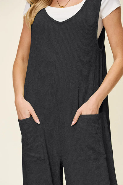 Double Take Full Size Texture Sleeveless Wide Leg Jumpsuit-Nordavory