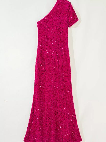 Sequin One-Shoulder Dress with High Slit-Nordavory