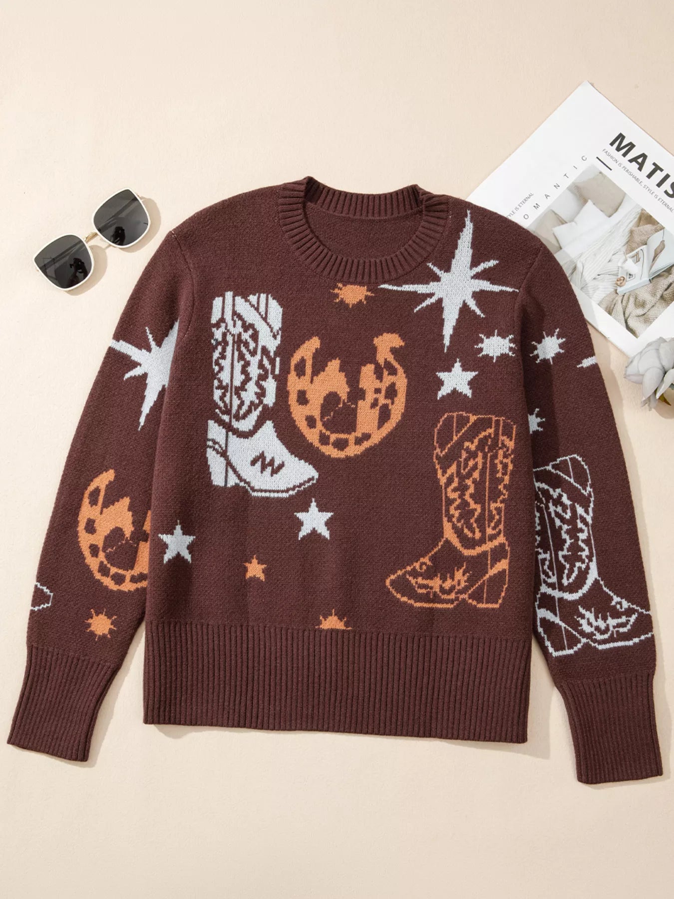 Cowgirl Round Neck Casual Sweater-Nordavory