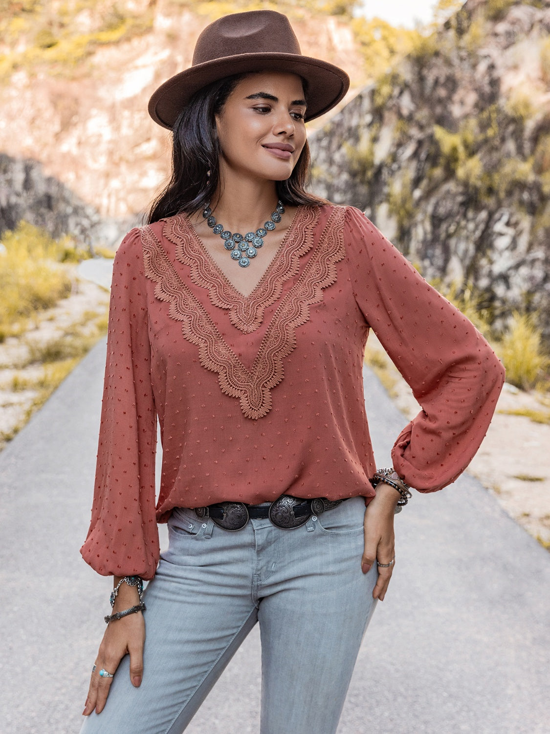 Swiss Dot V-Neck Blouse-Nordavory