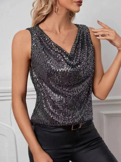 Sequin Cowl Neck Tank-Nordavory