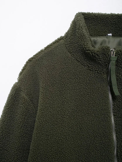Turtleneck Zip Up Long Sleeve Plush Jacket-Nordavory