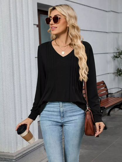 V-Neck Long Sleeve Relaxed Fit T-Shirt-Nordavory