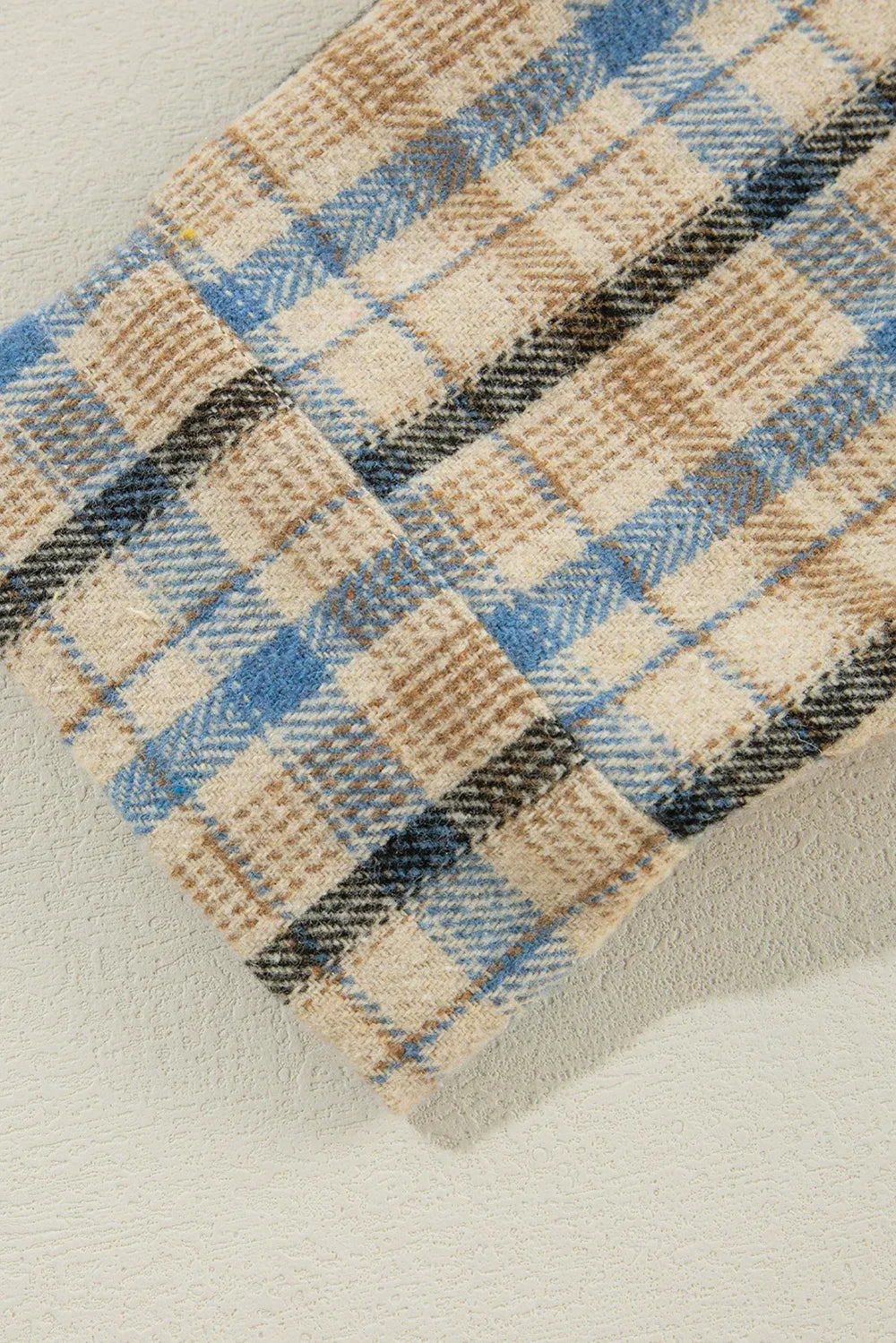 Drawstring Waffle Knit Patchwork Hooded Plaid Shacket-Nordavory