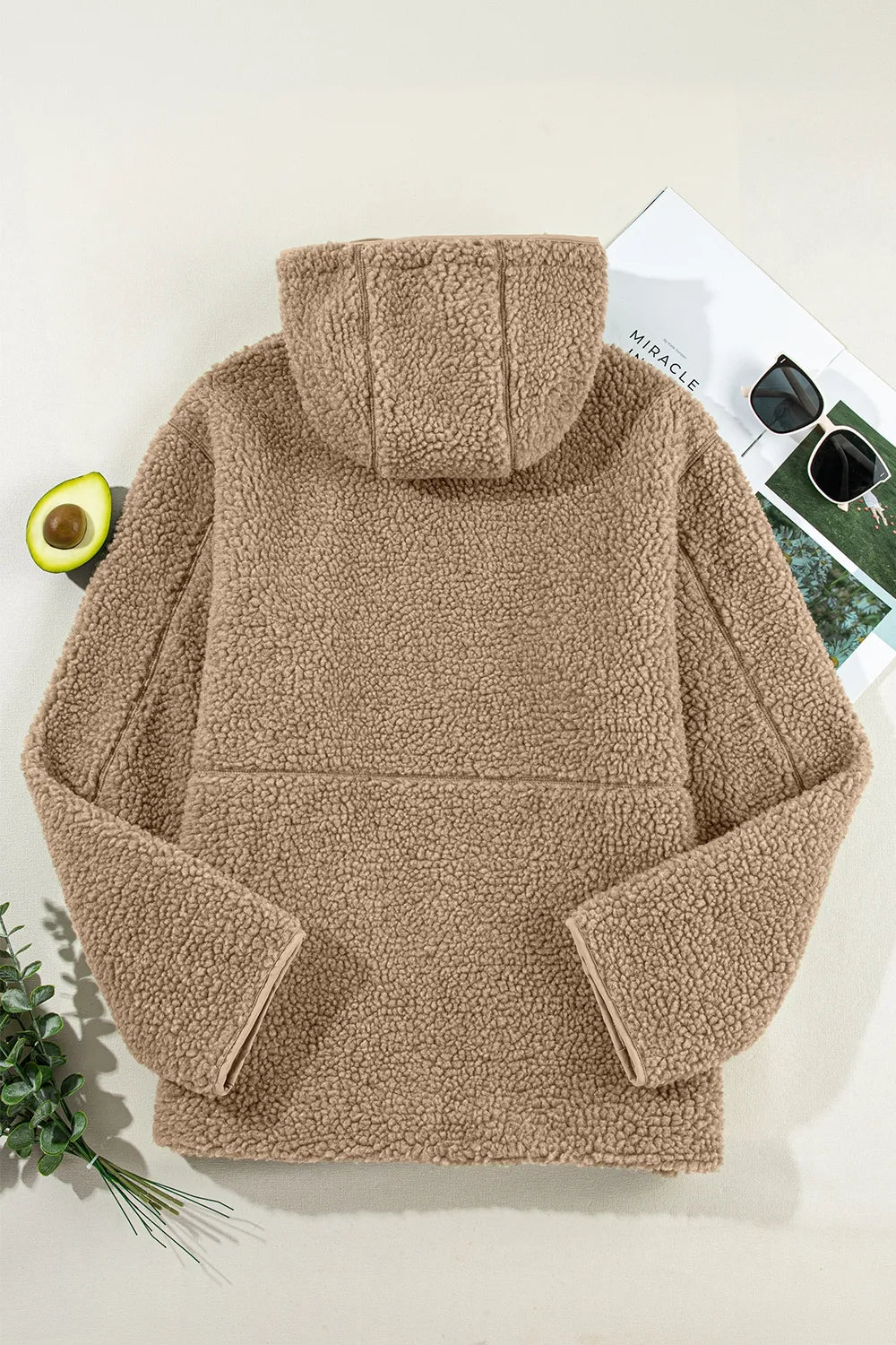 Drawstring Fleece Zip Up Hooded Jacket-Nordavory