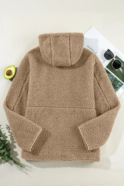 Drawstring Fleece Zip Up Hooded Jacket-Nordavory