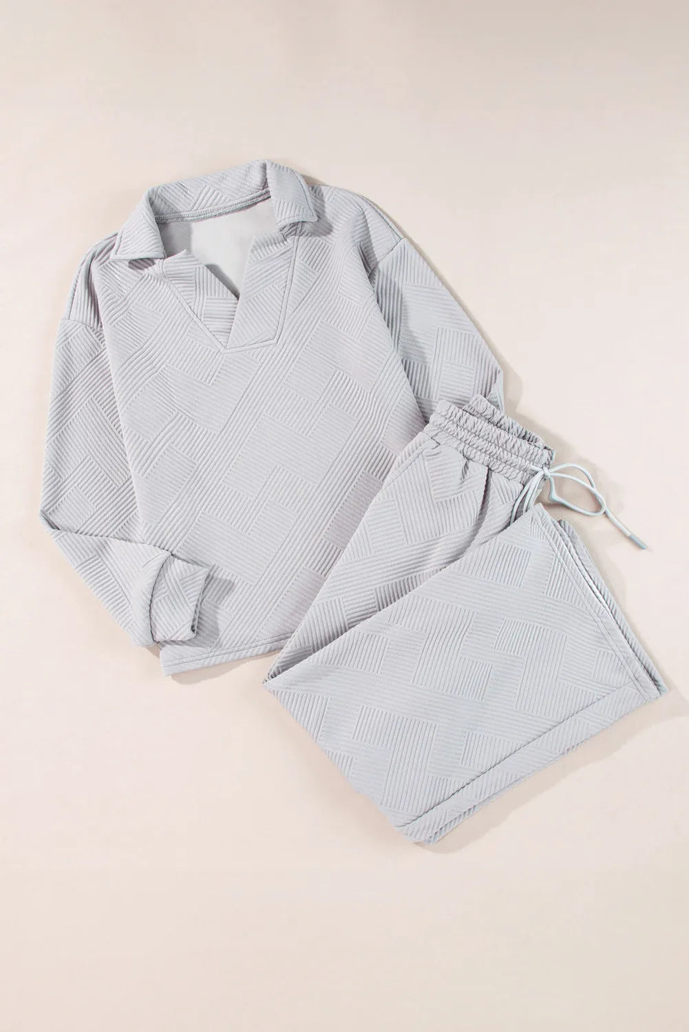 Textured Long Sleeve Top and Drawstring Pants Set-Nordavory