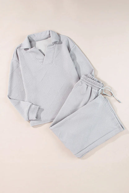 Textured Long Sleeve Top and Drawstring Pants Set-Nordavory