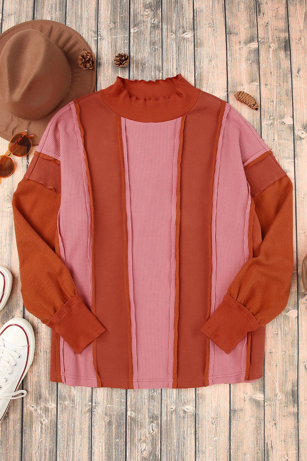 Color Block Exposed Seam Top-Nordavory