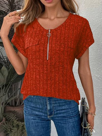 Zip-Front Short Sleeve T-Shirt-Nordavory