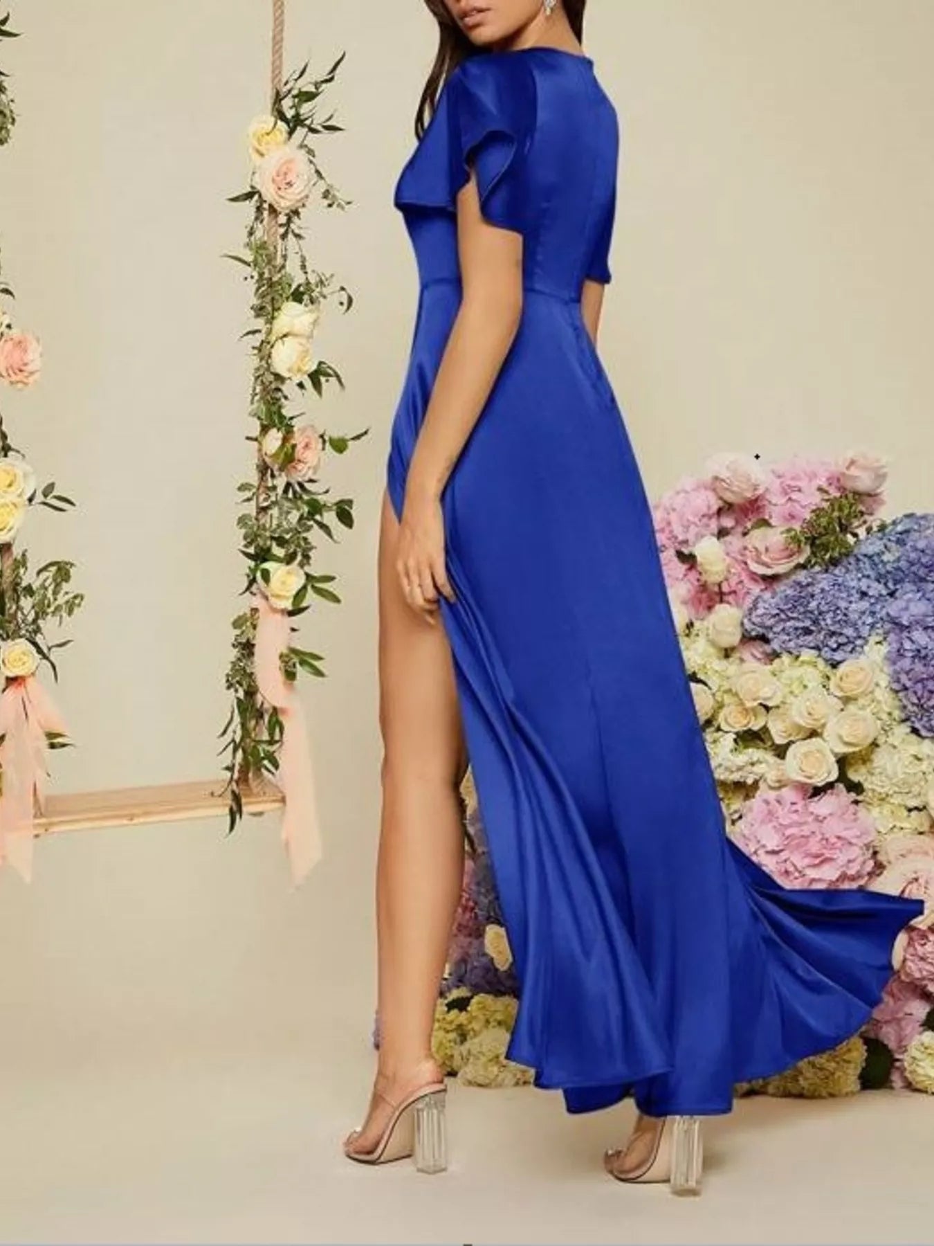 Flutter Sleeve Slit Maxi Dress-Nordavory
