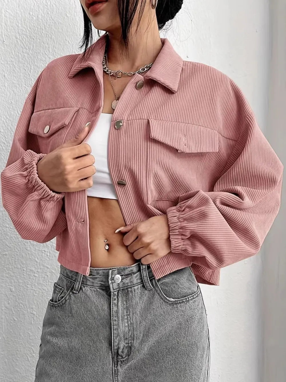 Collared Neck Dropped Shoulder Jacket-Nordavory