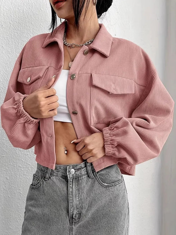 Collared Neck Dropped Shoulder Jacket-Nordavory