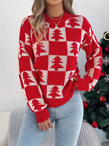 Christmas Tree Checkerboard Pattern Sweater-Nordavory