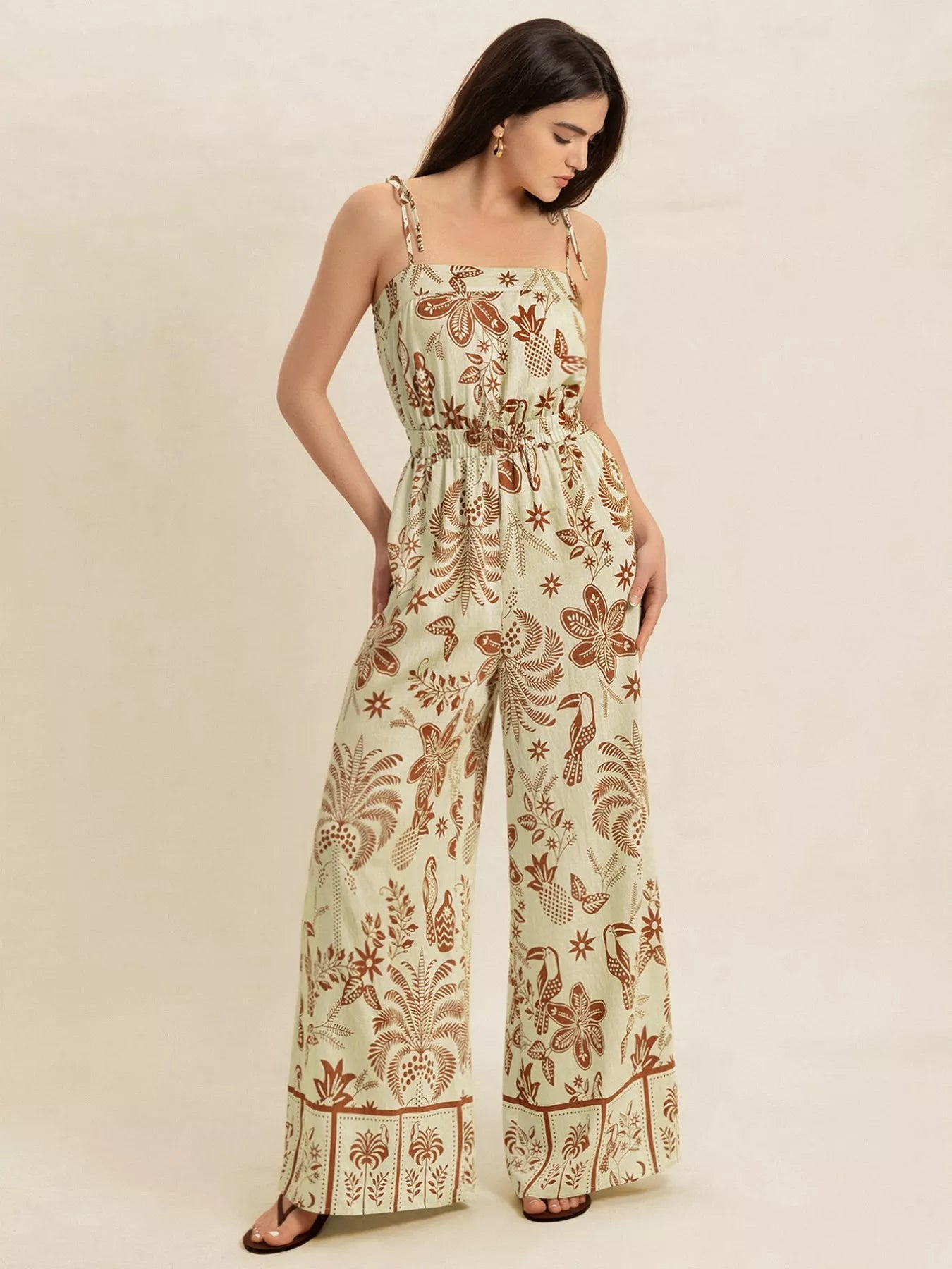 Tie Strap Wide Leg Jumpsuit-Nordavory