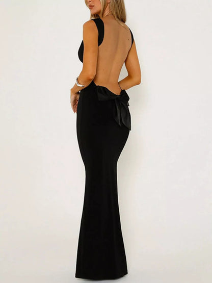 Backless Wide Strap Maxi Dress-Nordavory